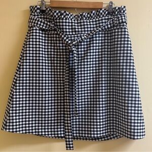 Cynthia Rowley Black White Gingham Tie-Waist Side-Zip Pockets Skirt 14 NWOT’s